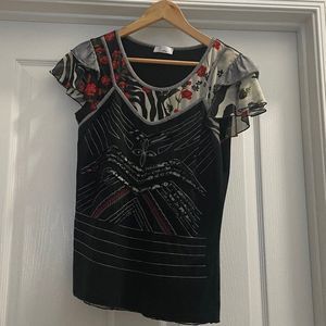 Latte Women's Short Sleeve Cutout Contrast Top Size S Black